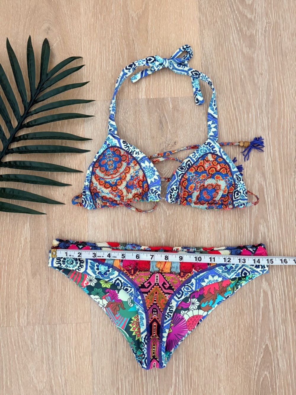 Maaji Vibrant Blue/Pink Boho Halter Top Low Rise Reversable Bikini-M/L - Picture 3 of 8